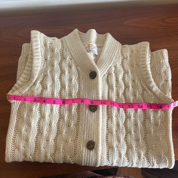 Lambswool Cyn Les sweater vest Cableknit cream aran preppy vintage fisherman - Picture 8 of 9